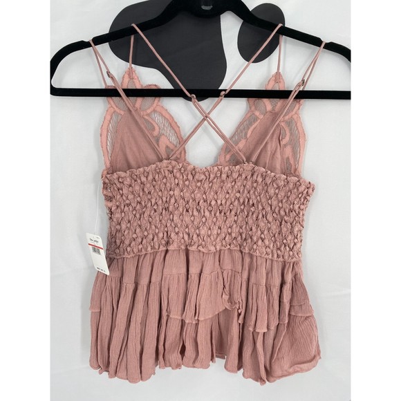 Free People NWT Adella Cami Crochet Lace Spaghetti Strap Top Dusty Mauve XS New - Picture 4 of 9